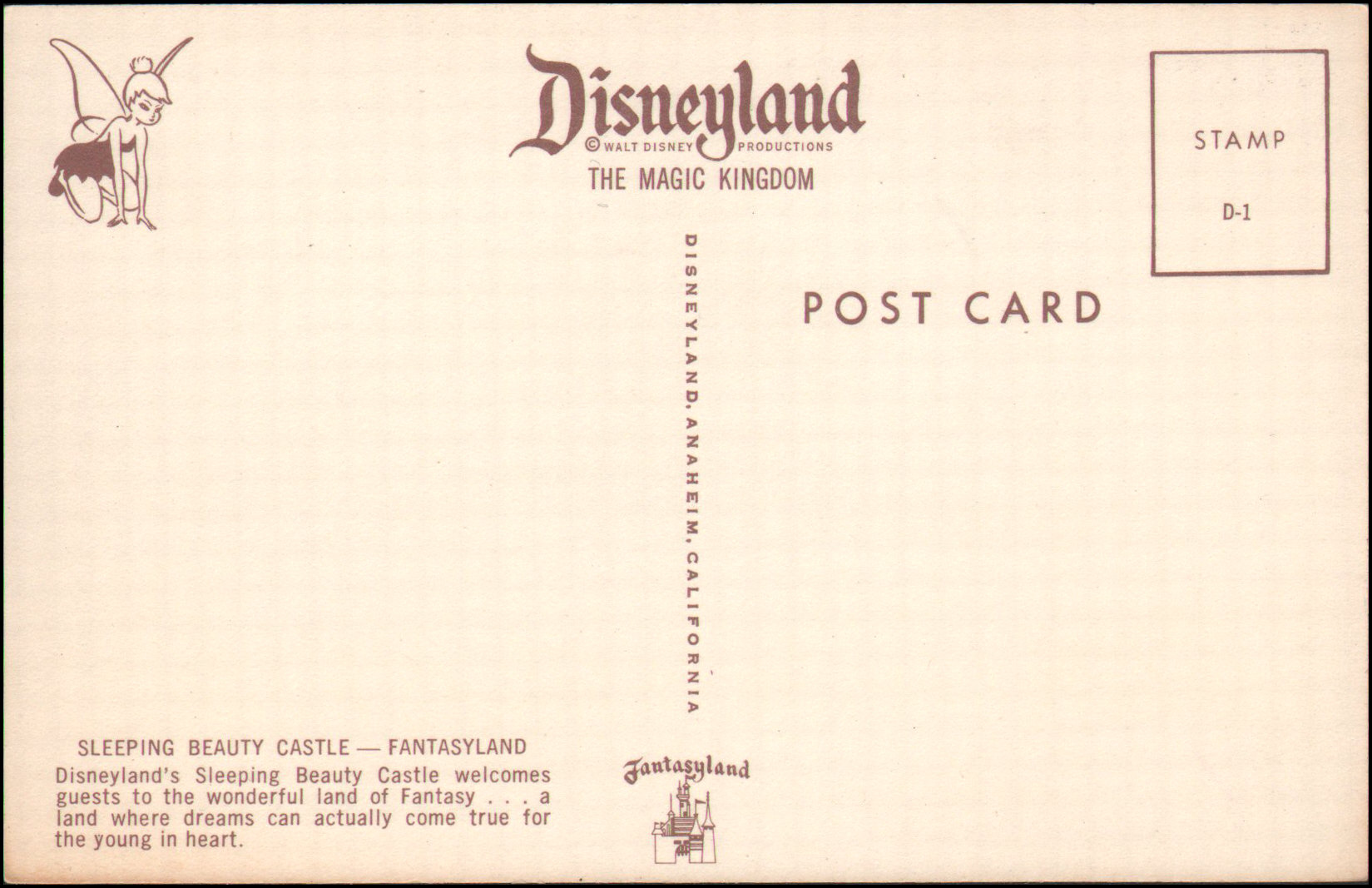 有关以下物品的详细资料: postcard disneyland sleeping beauty